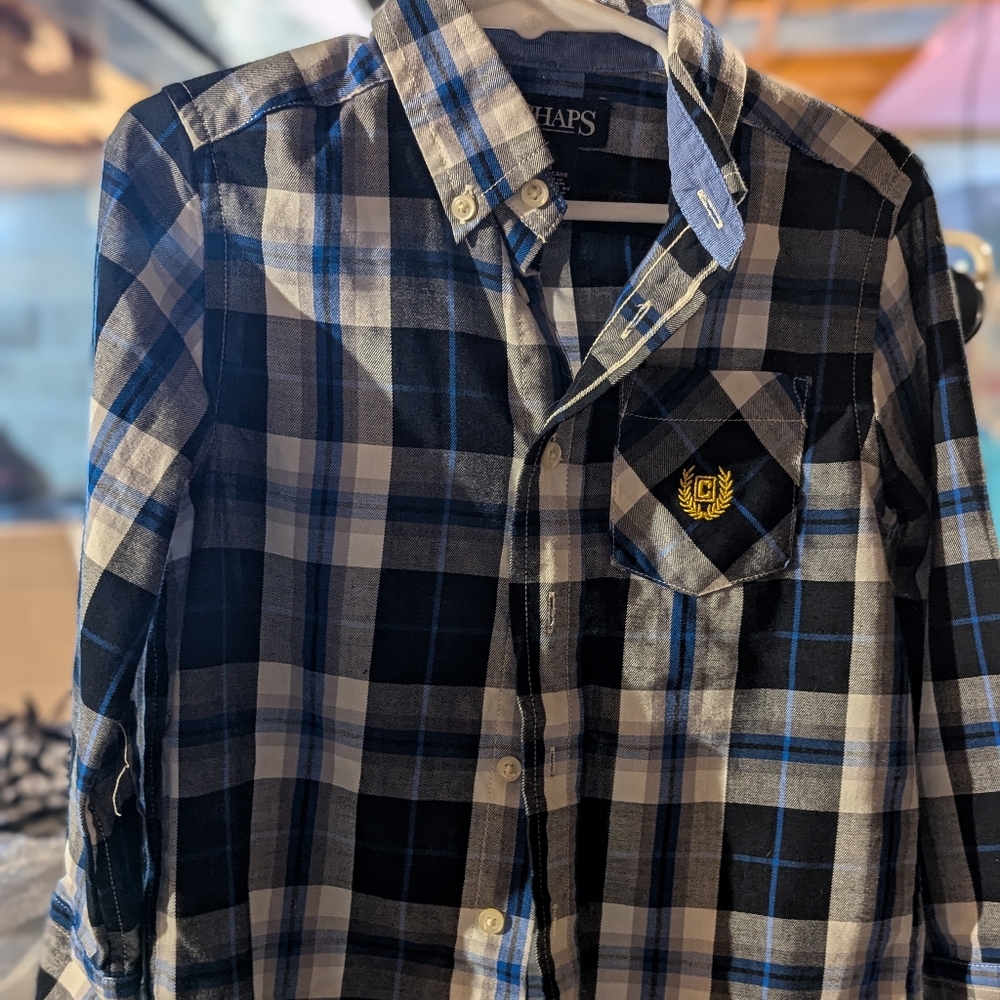 Chaps Boys Blue Plaid Button-Up Shirt Size 4